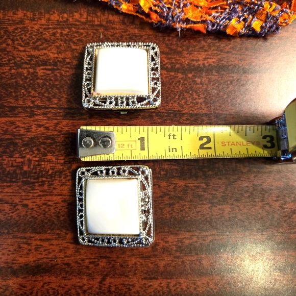 2 Pair Vintage Clip On Earrings, Rhinestone, White Lucite - Picture 7 of 16